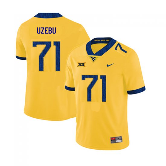 Men's West Virginia Mountaineers NCAA #71 Junior Uzebu Yellow Authentic Nike 2019 Stitched College Football Jersey FD15K43JM